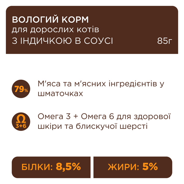 Вологий корм Клуб 4 лапи  з індичкою в соусі для дорослих котів  pln23318 фото